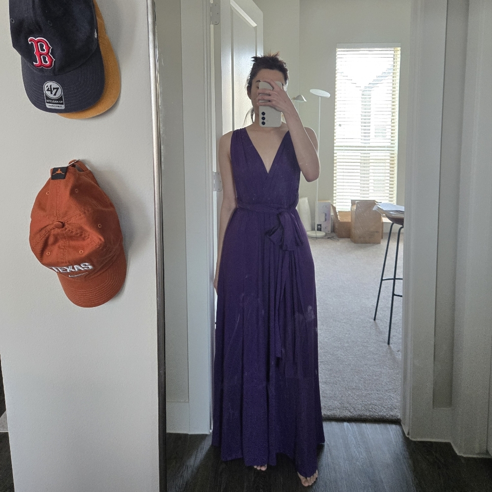 Purple Sleeveless V-Neck Wrap Gown